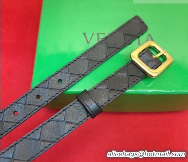 Best Grade Bottega Veneta Intrecciato Leather Belt 2cm with Pin Buckle BV26010401 Black 2025