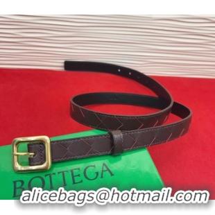 New Fashion Bottega Veneta Intrecciato Leather Belt 2cm with Pin Buckle BV26010401 Dark Burgundy 2025