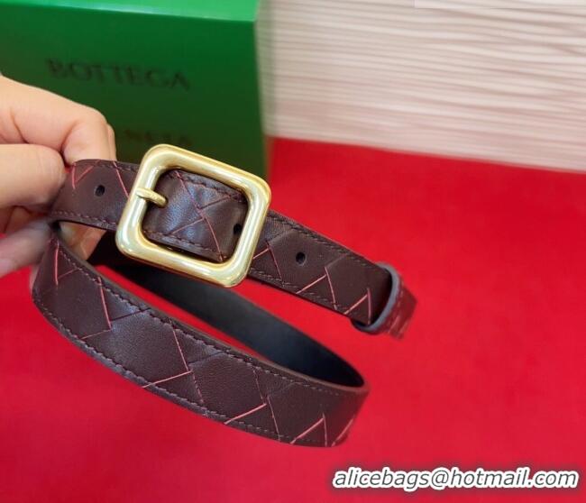 New Fashion Bottega Veneta Intrecciato Leather Belt 2cm with Pin Buckle BV26010401 Dark Burgundy 2025