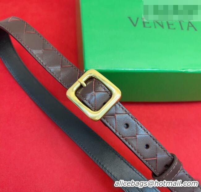 New Fashion Bottega Veneta Intrecciato Leather Belt 2cm with Pin Buckle BV26010401 Dark Burgundy 2025
