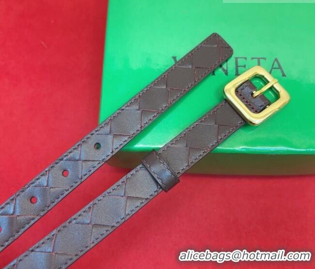 New Fashion Bottega Veneta Intrecciato Leather Belt 2cm with Pin Buckle BV26010401 Dark Burgundy 2025