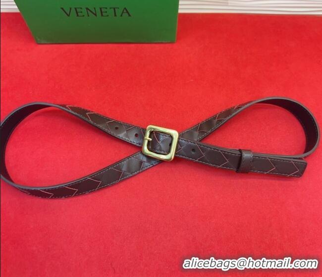 New Fashion Bottega Veneta Intrecciato Leather Belt 2cm with Pin Buckle BV26010401 Dark Burgundy 2025