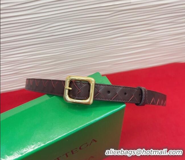 New Fashion Bottega Veneta Intrecciato Leather Belt 2cm with Pin Buckle BV26010401 Dark Burgundy 2025