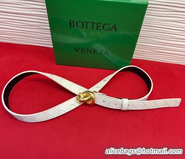 Best Grade Bottega Veneta Intrecciato Leather Belt 2cm with Knot Buckle BV26010402 White/Gold 2025