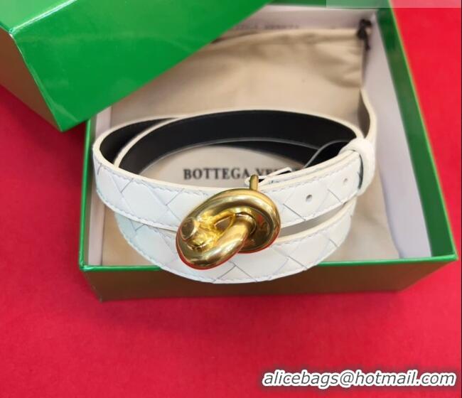 Best Grade Bottega Veneta Intrecciato Leather Belt 2cm with Knot Buckle BV26010402 White/Gold 2025