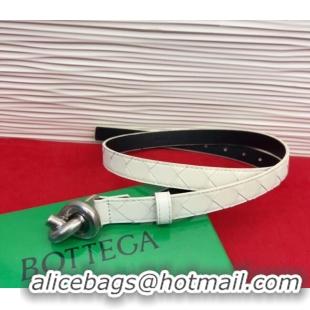 Luxury Cheap Bottega Veneta Intrecciato Leather Belt 2cm with Knot Buckle BV26010402 White/Silver 2025
