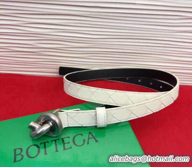 Luxury Cheap Bottega Veneta Intrecciato Leather Belt 2cm with Knot Buckle BV26010402 White/Silver 2025