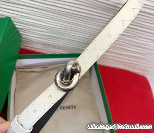 Luxury Cheap Bottega Veneta Intrecciato Leather Belt 2cm with Knot Buckle BV26010402 White/Silver 2025