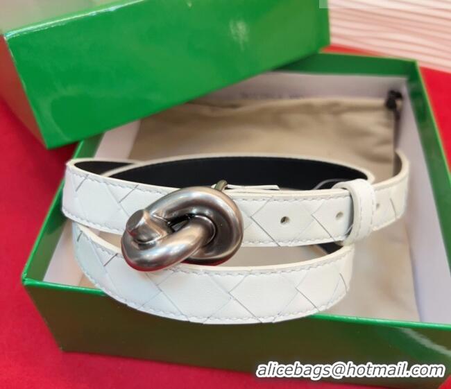 Luxury Cheap Bottega Veneta Intrecciato Leather Belt 2cm with Knot Buckle BV26010402 White/Silver 2025