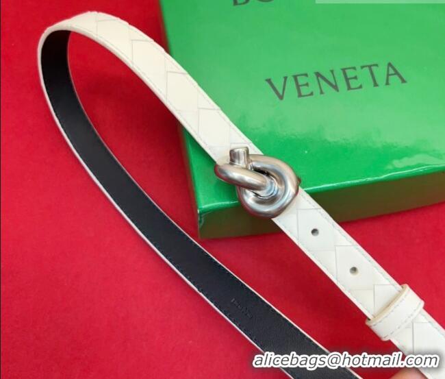 Luxury Cheap Bottega Veneta Intrecciato Leather Belt 2cm with Knot Buckle BV26010402 White/Silver 2025