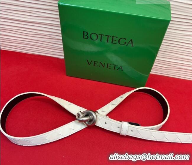 Luxury Cheap Bottega Veneta Intrecciato Leather Belt 2cm with Knot Buckle BV26010402 White/Silver 2025