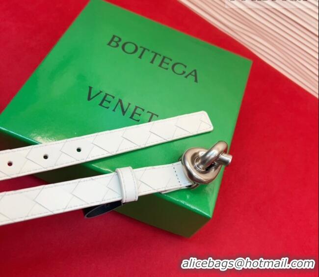 Luxury Cheap Bottega Veneta Intrecciato Leather Belt 2cm with Knot Buckle BV26010402 White/Silver 2025