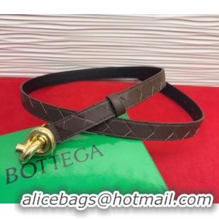 Top Design Bottega Veneta Intrecciato Leather Belt 2cm with Knot Buckle BV26010402 Coffee/Gold 2025