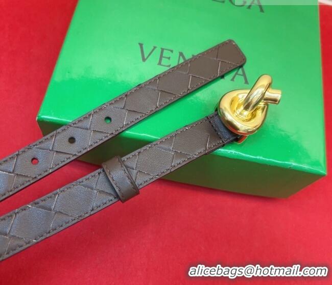 Top Design Bottega Veneta Intrecciato Leather Belt 2cm with Knot Buckle BV26010402 Coffee/Gold 2025