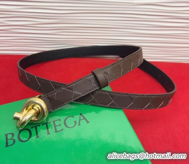 Top Design Bottega Veneta Intrecciato Leather Belt 2cm with Knot Buckle BV26010402 Coffee/Gold 2025