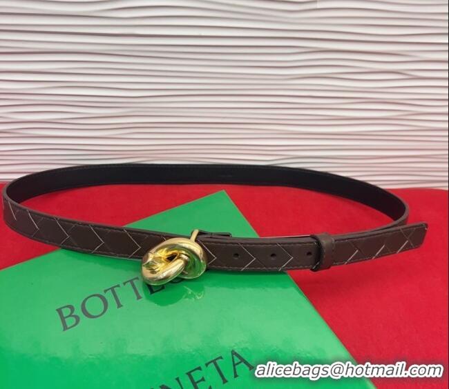 Top Design Bottega Veneta Intrecciato Leather Belt 2cm with Knot Buckle BV26010402 Coffee/Gold 2025