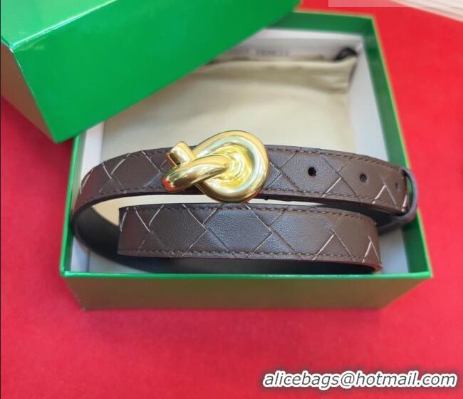 Top Design Bottega Veneta Intrecciato Leather Belt 2cm with Knot Buckle BV26010402 Coffee/Gold 2025
