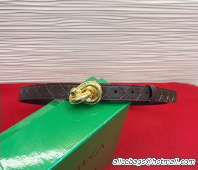 Top Design Bottega Veneta Intrecciato Leather Belt 2cm with Knot Buckle BV26010402 Coffee/Gold 2025