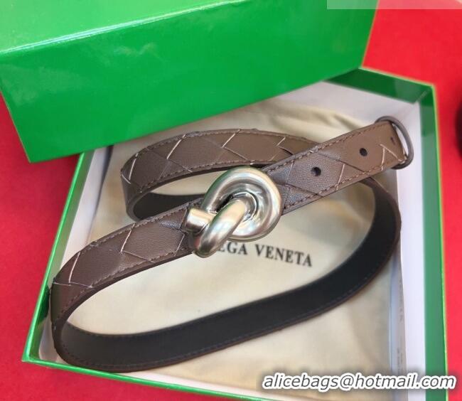 Luxury Cheap Bottega Veneta Intrecciato Leather Belt 2cm with Knot Buckle BV26010402 Coffee/Silver 2025