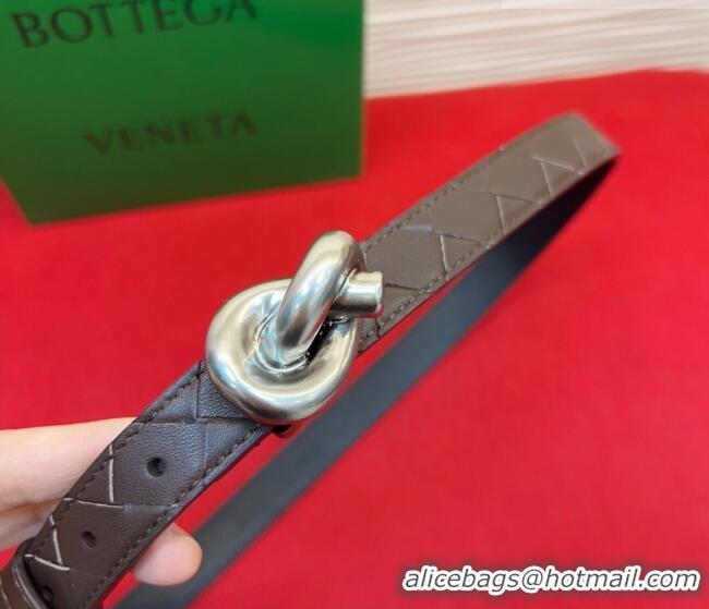 Luxury Cheap Bottega Veneta Intrecciato Leather Belt 2cm with Knot Buckle BV26010402 Coffee/Silver 2025