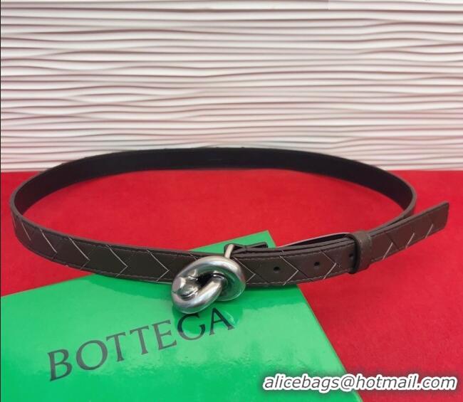 Luxury Cheap Bottega Veneta Intrecciato Leather Belt 2cm with Knot Buckle BV26010402 Coffee/Silver 2025