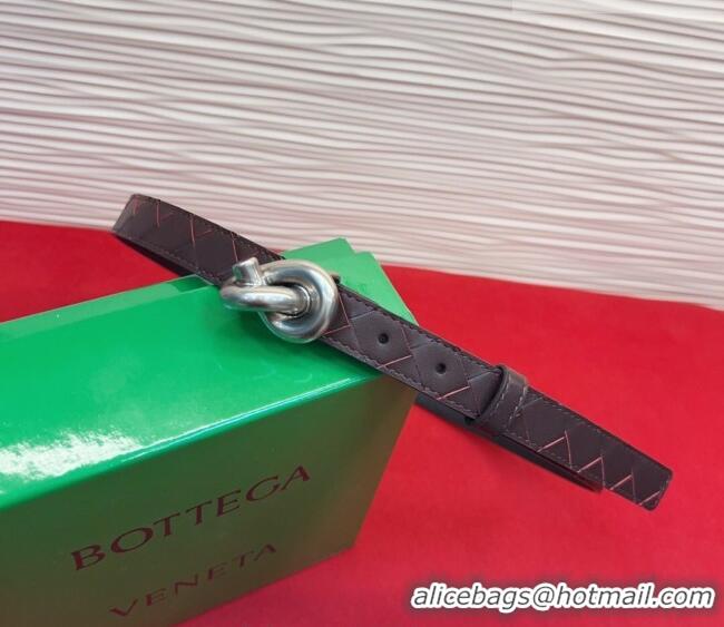 Luxury Cheap Bottega Veneta Intrecciato Leather Belt 2cm with Knot Buckle BV26010402 Coffee/Silver 2025