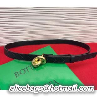 Top Design Bottega Veneta Intrecciato Leather Belt 2cm with Knot Buckle BV26010402 Black/Gold 2025