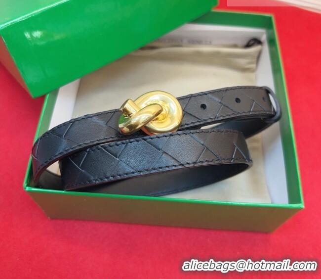 Top Design Bottega Veneta Intrecciato Leather Belt 2cm with Knot Buckle BV26010402 Black/Gold 2025