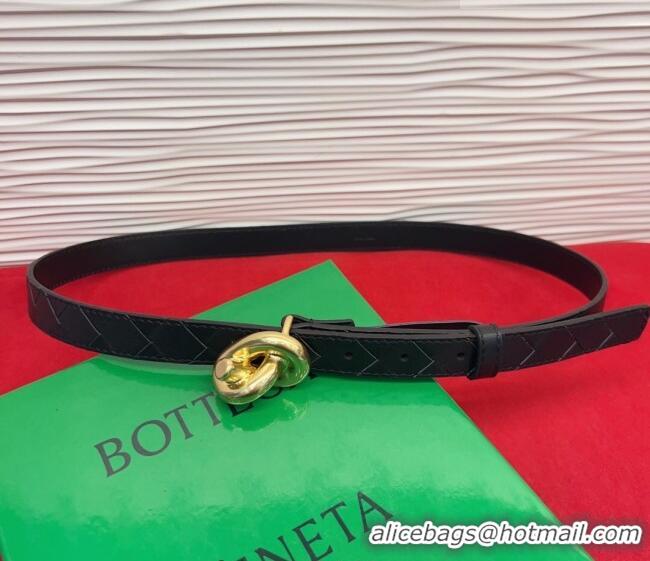 Top Design Bottega Veneta Intrecciato Leather Belt 2cm with Knot Buckle BV26010402 Black/Gold 2025
