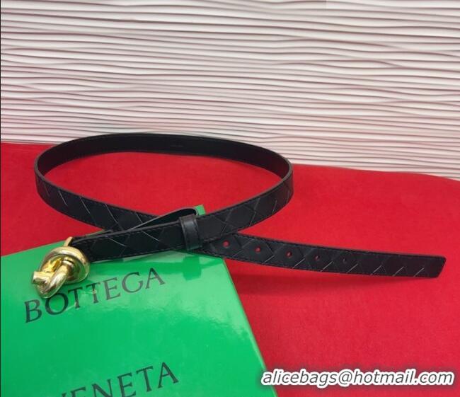 Top Design Bottega Veneta Intrecciato Leather Belt 2cm with Knot Buckle BV26010402 Black/Gold 2025