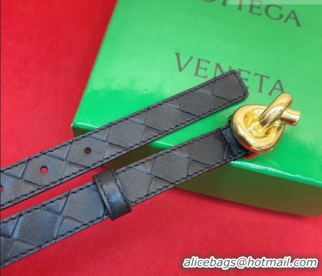 Top Design Bottega Veneta Intrecciato Leather Belt 2cm with Knot Buckle BV26010402 Black/Gold 2025