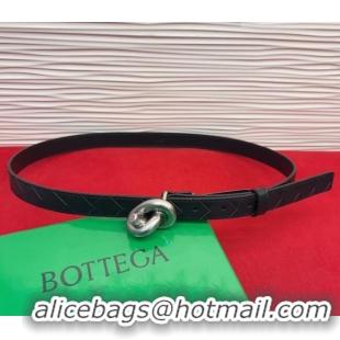 Discount Bottega Veneta Intrecciato Leather Belt 2cm with Knot Buckle BV26010402 Black/Silver 2025