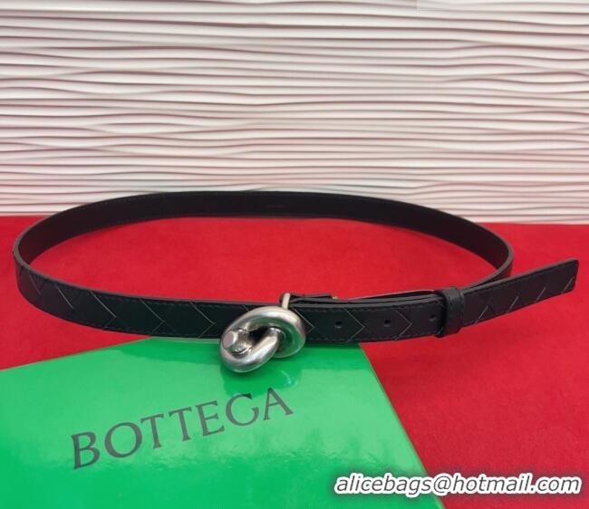 Discount Bottega Veneta Intrecciato Leather Belt 2cm with Knot Buckle BV26010402 Black/Silver 2025