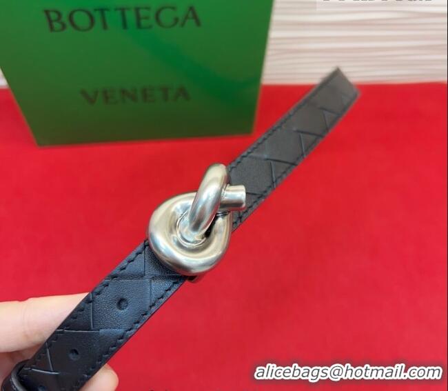 Discount Bottega Veneta Intrecciato Leather Belt 2cm with Knot Buckle BV26010402 Black/Silver 2025