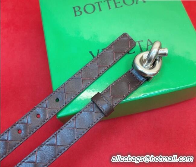 Discount Bottega Veneta Intrecciato Leather Belt 2cm with Knot Buckle BV26010402 Black/Silver 2025