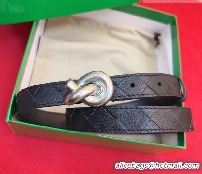 Discount Bottega Veneta Intrecciato Leather Belt 2cm with Knot Buckle BV26010402 Black/Silver 2025
