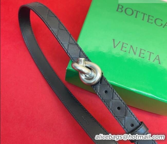 Discount Bottega Veneta Intrecciato Leather Belt 2cm with Knot Buckle BV26010402 Black/Silver 2025