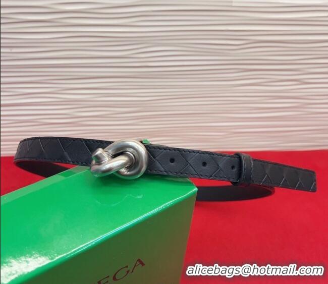 Discount Bottega Veneta Intrecciato Leather Belt 2cm with Knot Buckle BV26010402 Black/Silver 2025
