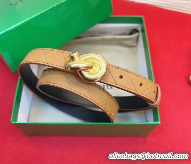 Original Cheap Bottega Veneta Intrecciato Leather Belt 2cm with Knot Buckle BV26010402 Beige/Gold 2025
