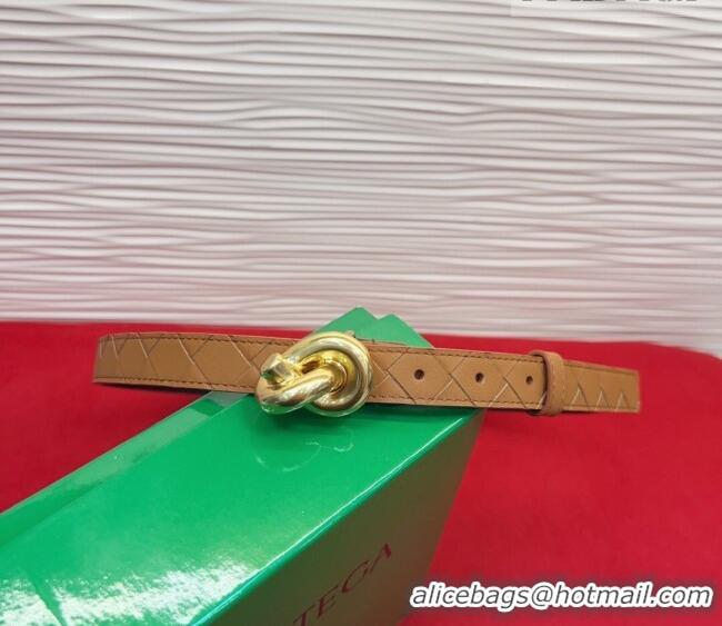Original Cheap Bottega Veneta Intrecciato Leather Belt 2cm with Knot Buckle BV26010402 Beige/Gold 2025