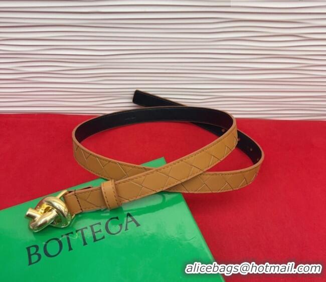 Original Cheap Bottega Veneta Intrecciato Leather Belt 2cm with Knot Buckle BV26010402 Beige/Gold 2025