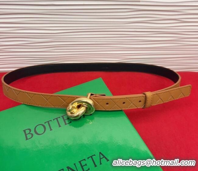 Original Cheap Bottega Veneta Intrecciato Leather Belt 2cm with Knot Buckle BV26010402 Beige/Gold 2025