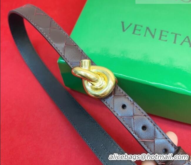 Grade Design Bottega Veneta Intrecciato Leather Belt 2cm with Knot Buckle BV26010402 Burgundy/Gold 2025