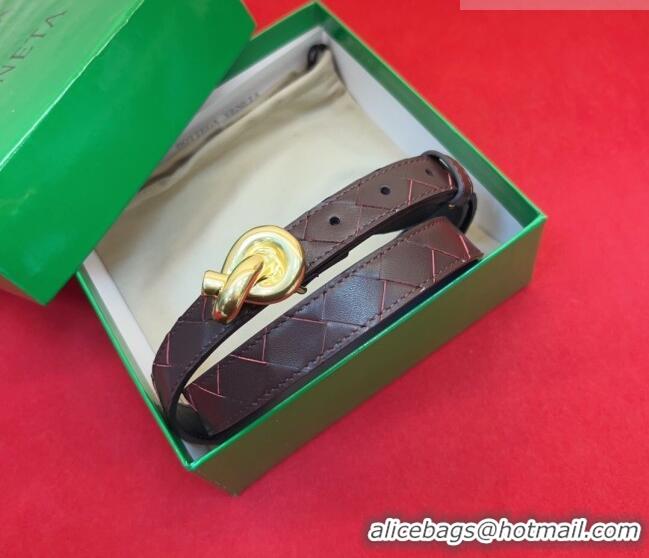 Grade Design Bottega Veneta Intrecciato Leather Belt 2cm with Knot Buckle BV26010402 Burgundy/Gold 2025