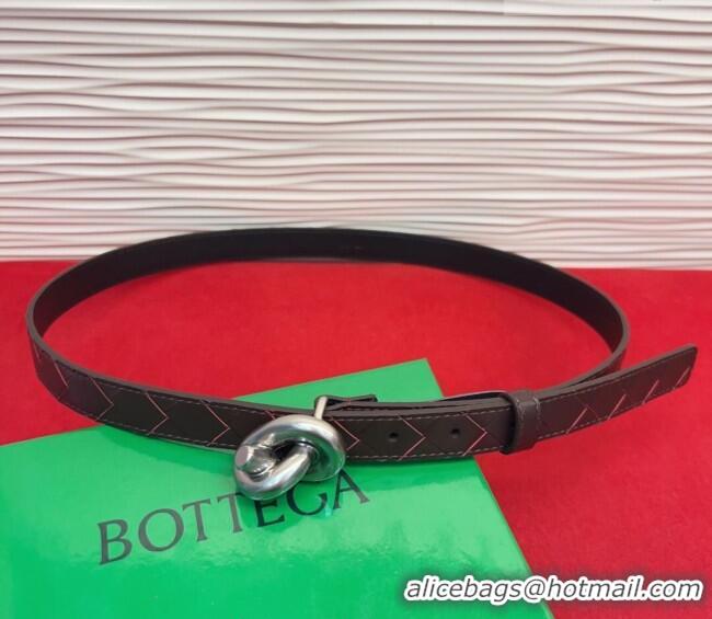 Luxurious Bottega Veneta Intrecciato Leather Belt 2cm with Knot Buckle BV26010402 Burgundy/Silver 2025