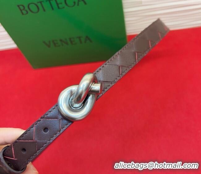 Luxurious Bottega Veneta Intrecciato Leather Belt 2cm with Knot Buckle BV26010402 Burgundy/Silver 2025