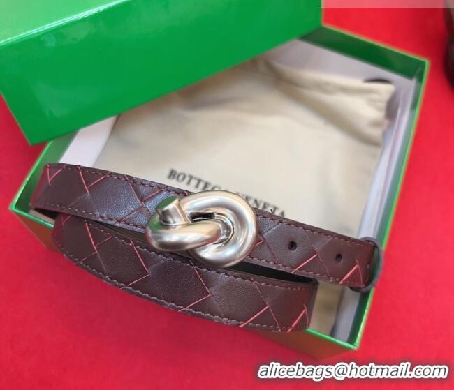 Luxurious Bottega Veneta Intrecciato Leather Belt 2cm with Knot Buckle BV26010402 Burgundy/Silver 2025