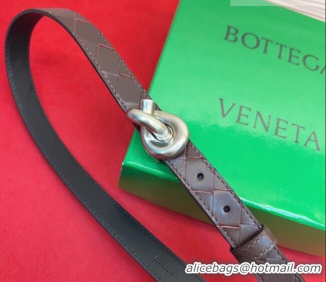 Luxurious Bottega Veneta Intrecciato Leather Belt 2cm with Knot Buckle BV26010402 Burgundy/Silver 2025