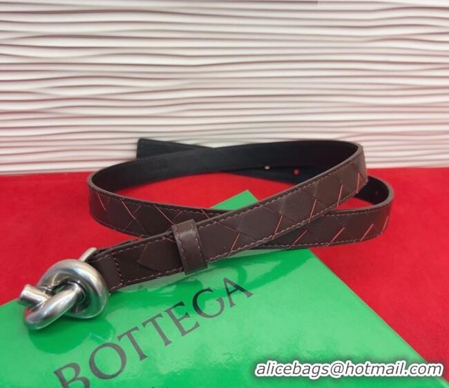 Luxurious Bottega Veneta Intrecciato Leather Belt 2cm with Knot Buckle BV26010402 Burgundy/Silver 2025
