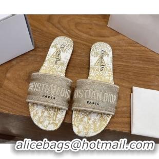 Duplicate Dior Dway Flat Slides Sandal in Cotton Embroidered with Strass Gold 2026 60302115